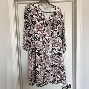 3/4 sleeve loft floral tie neck dress